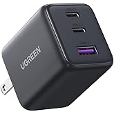 UGREEN 充電器 30W (2*USB-C+1*USB-A) type-c【PSE技術基準適合/PD3.0対応/30W急速充電/コンパクト】 GaN チャージャーアダプター iPhone16/15/14/13/iPad/GalaxyS25-S10