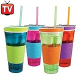 Snackeez Plastic 2 in 1 Snack & Drink Cup Six Cups 6 Assorted Colors by Idea Village