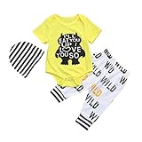 HUYB夏 ファッション2点セット（上着＋デニムショーツ）男の子 サボテンパターン レター プリント 半袖 Tシャツ デニムショーツ キッズ服4サイズ 6ヶ月-4歳 (100, 黄色)