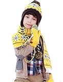 CXYP　ボーイズ　ガールズ　秋冬　 帽子＆手袋＆マフラー　3点セット　ニット帽　カワイイ　雪柄　防風　防寒　毛糸　 子供 　 あったか　男女兼用 (48~52cm, イエロー)