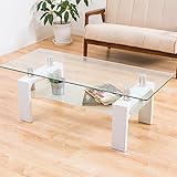 【美感でスタイリッシュ 魅せるセンターテーブル】 120cm幅 人気のクリア強化ガラス ディスプレイテーブル ガタツキ防止アジャスター 北欧スタイル (ホワイト色)