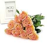 Kingdetector シャンパンピンク色 高品質 ローズ バラの造花 ブーケ インテリア 本物 きれい 結婚式 お祝い(12pcs)