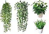 MedianField 【 アイビー ポトス 鉢 4点セット 】 フェイクグリーン 造花 人工観葉植物 インテリア 壁掛け 観葉植物 ユーカリ 雑貨 フェイク 植物 グリーン (鉢 4点セット)