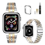 MioHHR Apple Watch用バンド 41mm ソリッドステンレススチールメタルストラップ iWatch Series 9 8 7用 (シルバー/ローズゴールド 41mm)