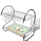 ステンレス製食器棚2段、キッチン用食器棚ドレーナーラックホルダードレンラック食器乾燥ラック羽、シンプルな日の出デザインの日本の鶴カラフルなアジア文化のイラスト、多色ステンレス製食器棚キッチンドライドリップトレイカトラリーラック収納スペースセ