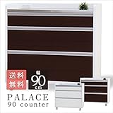 キッチンカウンター パレス　90カウンター(アイランド カウンターキッチン カウンター下収納 キッチン収納 完成品 対面カウンター 間仕切り 食器棚 テーブル 引き出し 作業台 キャスター アイランドキッチン)【ホワイト】