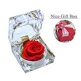 ハンドメイドPreservedフレッシュフラワーローズアクリルクリスタルリングボックス – 小さな贈り物ロマンチックバレンタインの日のアイデア、記念日、誕生日