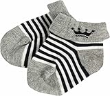 (ボンシュシュ)Bon chou chou ベビー新生児 王冠ボーダー靴下 ソックス【p9312】 7-8cm グレー