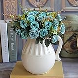 11 " 5分岐15 Heads Wedding装飾ブライダルBouquetホテルDIYクラフトFakeシルクローズフラワーブーケ人工アジサイ ブルー MQ-46916_5