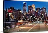 キャンバスミネアポリススカイライン夕暮れ色City Downtown Stoneアーチブリッジ写真プリント写真画像 16" x 24" (Best Value)