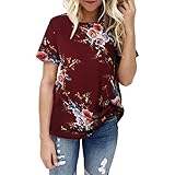 ieason女性レディース花柄カジュアルTシャツ半袖トップスブラウス 2XL ブラック