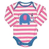 Kite 「カイト」- ボディスーツ - 長袖 - オーガニックコットン - ピンク色 - Organic Cotton - Stripy Elephant Bodysuit - Long sleev