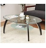 ガラステーブル丸型　収納棚板付き 組立　ブラウン　ＦＪｆｊ09020600090ＢＲｊｆ