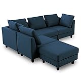 LOWYA （ロウヤ） ソファ レイアウト自在 男性でもゆったりサイズ 天然木フレーム ファブリック ロータイプ クッション2個付き 4人掛け ネイビー おしゃれ