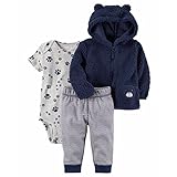 カーターズ carter's 男の子用紺くまさん立体耳フード付きフリースジャケットxグレーアニマル足跡ボディースーツ上下3点セット (24months(83-88cm)) [並行輸入品]
