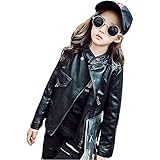POTOJP 韓国風 少女 PU革 ジャケット レザージャケット キッズ ライダースジャケット 子供 コート キッズ 子供 カジュアル コート 女の子 子供服 ブルゾン かっこいい (130, ブラッ