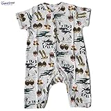 オーシャンアンドグラウンド｜ベビー肌着半袖ロンパース｜アニマル柄｜マスタード