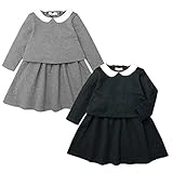 (チャコール/90cm)ベビー服 女の子 ワンピース 長袖 mia mail ミアメール ポンチ素材 丸襟付 無地 女児 ベビー