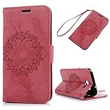 Galaxy J3 Emerge/J3 2017 Case, KASOS Embossed Mandala Flower Pattern Magnetic Front Closure Leather 