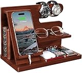男性へのギフト 木製電話ドッキングステーション 彼へのギフト 夫のナイトスタンドオーガナイザー 携帯電話スタンド 時計ホルダー 財布 ステーション デスクオーガナイザー お父さんへのギフト 男性への誕生日プレゼント