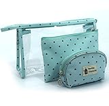 lychee メークバッグ 化粧ポーチ 化粧品収納 トイレタリーバッグ 3点セット 大容量 透明・撥水 (青)