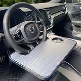 Quitoka 車 ハンドル テーブル 運転席 仕事 食事 タブレット 車内 PC パソコン 食事 机 車中泊 タブレットスタンド (木縞ブラウン(木製))