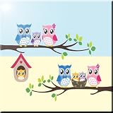 Rikki Knight Owl Bird Family illustration onツリーデザインアートセラミックタイル4 by 4インチ、