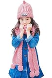 かわいい　ニット　帽子 ニット帽　マフラー　ネックウォーマー　子供用　キーズ 2点セット 秋冬　あったか 防寒　厚手　クリスマスプレゼント　ピンク