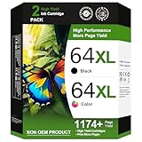 Adoccur 64XL インクカートリッジ 交換用 HP Ink 64 HP 64 HP 64XL用 インクカートリッジコンボパック Envy Photo 7855 7858 6252 6255 7800 7100 7155 7158 Tangoシリーズプリンターに対応 (2パック)