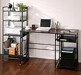 シンプル スリムデザイン (パソコンデスク 3点セット)  (デスクW100+サイドワゴン+シェルフラック)