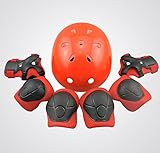 HORIZON 軽量 自転車 用 ヘルメット【S】＋キッズ プロテクター サイクリング スケート ジュニア 子供用 (赤い)