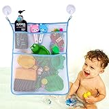 オモチャ収納袋　お風呂ハンモク　多用途　子供玩具　片付けネット　3つのポケット付き　吸盤式　メッシュバッグ　学習収納　子供部屋収納 ブルー [並行輸入品]