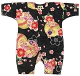 【まりと桜・黒】 お祭りロンパース 赤ちゃん用 お祭り衣装　男女兼用 義若オリジナル商品