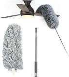 Thecom ホコリ取り ほこりとり はたき ハンディモップ 伸縮可能 高い所の掃除 セットあり 交換用 交換モップ 伸縮 手洗い可能 曲がる 天井 車 家 ブラインド エアコン 棚の上 ウォッシャブル (グレー)