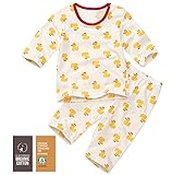 【あるこんたるこん】 オーガニックコットン ベビー キッズ ジュニア ルームウェア アヒルちゃん 女の子 パジャマ 7分袖 ハーフパンツ (130)