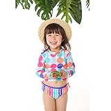 ONEBABY キッズ水着　長袖　ショートパンツ 2点セット　四色バブル柄　 夏新作　女の子　可愛い 速乾 紫外線カット (120#)