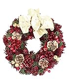 彩か SAIKA リース M 赤 レッド インテリア用 玄関飾り スタンダード ラブリー ゴールドリボン付 CXO-194Mr Ribbon Wreath -Bloom pinecone M Red