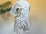 ORGANIC GARDEN〔オーガニックガーデン〕コンビ肌着（天竺太ボーダー）50cm・60cm オーガニックコットン100％ 日本製 (グレー, 60cm)