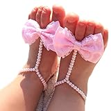 miugle Baby Girls真珠裸足サンダルwith Bow、ピンク