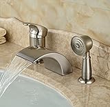 Rozin® Brushed Nickel 3pcs Waterfall Spout Single Handle Bathtub Filler Faucet with Hand Shower [並行輸