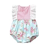 Ochine　夏　ベビー服　ノースリーブロンパース　花柄　コットン　ストライプ柄　女の子　カバーオール　ピンク＋ブルー　出産祝い　0-3歳設定