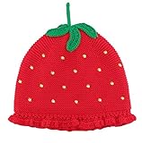 LeafIn ニット帽 マフラー セット 子供用 帽子 コットン100％ イチゴ 秋冬 ベビー 防風 防寒 保温 女の子 可愛い 冬用ハット (帽子, XS)