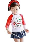 【Peach Kids】 子供水着 セパレート 女の子 スカート 長袖 ラッシュガード ガールズ 子供用 女児 キッズ 上下セット 海水浴 プール 紫外線 日焼け 対策 (2XL, レッド)