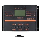 Y-SOLAR 80A 12V / 24Vソーラー充電コントローラ液晶画面デュアルUSB 5V携帯電話充電器(SOLAR80,S80)