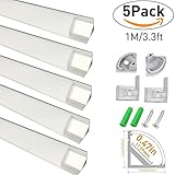 LightingWill LEDアルミチャンネルＶタイプ 3.3 Ft/1M 12mm以下5050　3528　LEDライト用　カバー　エンドキャップなどの付属品が付き　シルバーチャンネル乳白色カバーV