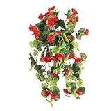 シルクBegonia Artifial花Hanging Plant Vine withoutバスケットガーデンDIYリビングルームホームパーティー結婚式装飾2個のパック レッド NXE-003