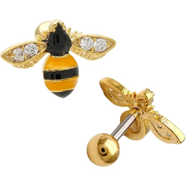 Amazon | 両耳用 蜂 花 ピアス ビジュー ミツバチ 宝石 ビー
