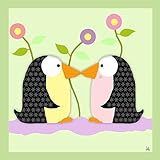 Green Leaf Art Penguins I Canvas Art [並行輸入品]