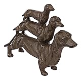 High Quality Stacked Hot Dogs Dachshund Cast Iron Statue, Rust