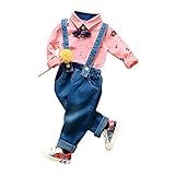 (ベビーゴー)babygo 子供 セットアップ 男の子 ベビー服 長袖シャツ＆デニムサロペット セット ピンク 110